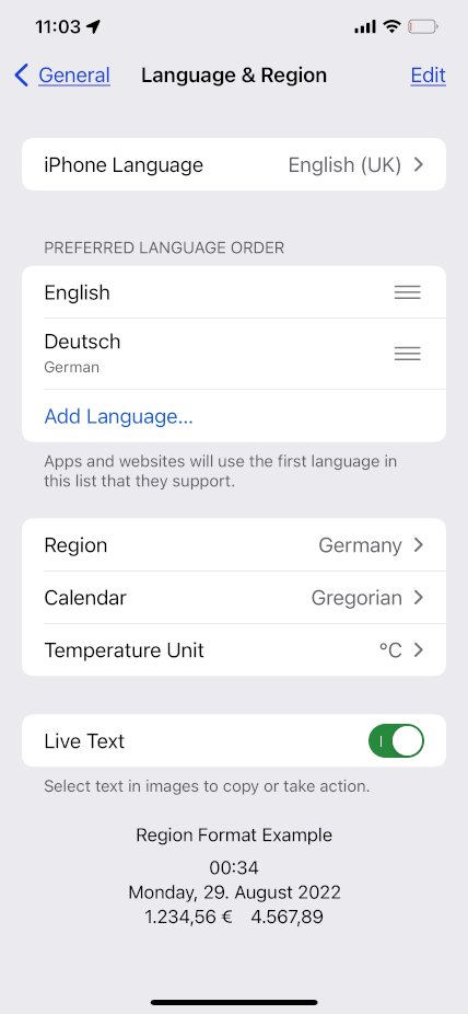 language settings